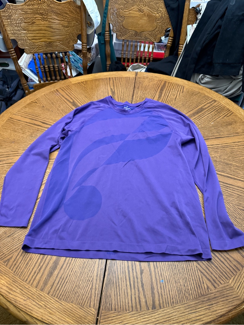 Fabletics Men's Purple Long-Sleeve Performance Tee with Tonal Graphic